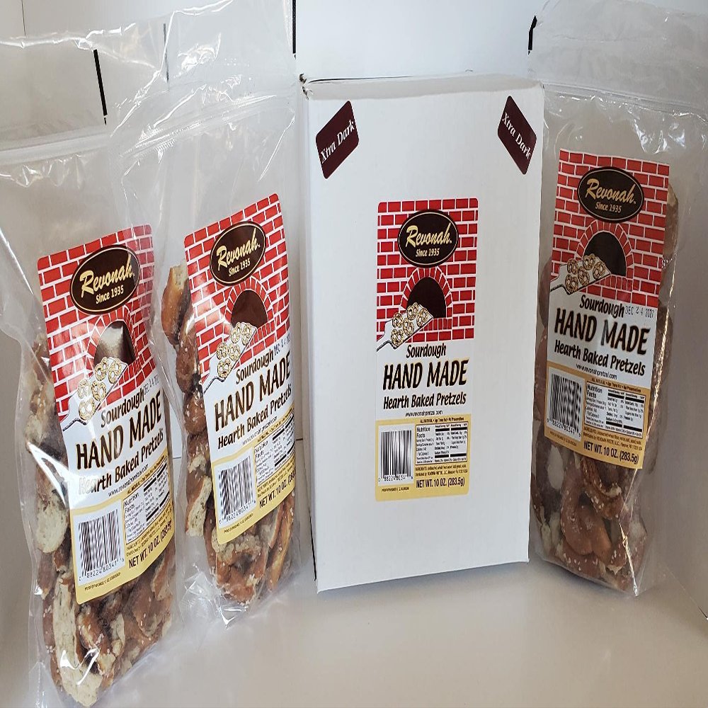 Revonah Pretzel - Taste the Freshness, Handmade Brick Oven Baked Pretzels - No Preservatives - Made To Order Daily (Extra Dark, 3 x 8 oz Bags)