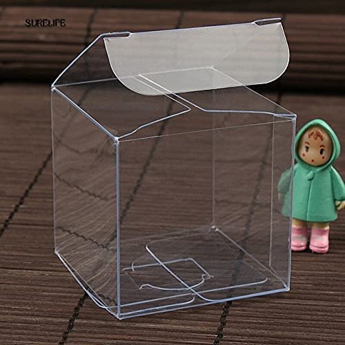 50pcs Square Transparent PVC Box Party Jewelry Candy Plastic Storage Box Clear Plastic Macaron Gift Packaging Boxes Case (9x9x9cm)