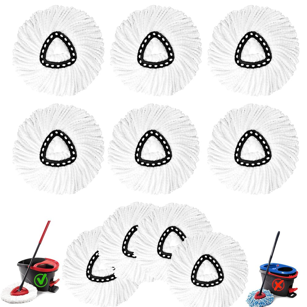 10Pack Spin Mop Replacement Heads,Spinning Mop Replace Head for Easy Wring Mop, 100% Microfiber Mop Head Replacement Compatible with Triangle Spin Mop Refill for Floor Cleaning,White