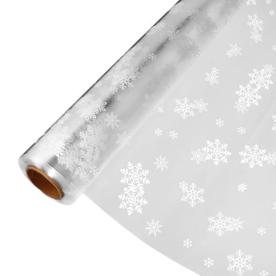 NUOBESTY Cellophane Wrap Roll, 1 Pc Christmas Wrapping Paper, 3 Mil Transparent Snowflake Bouquet Present Packaging Wrap (Shipped in Folded Size in 17x1181inch)
