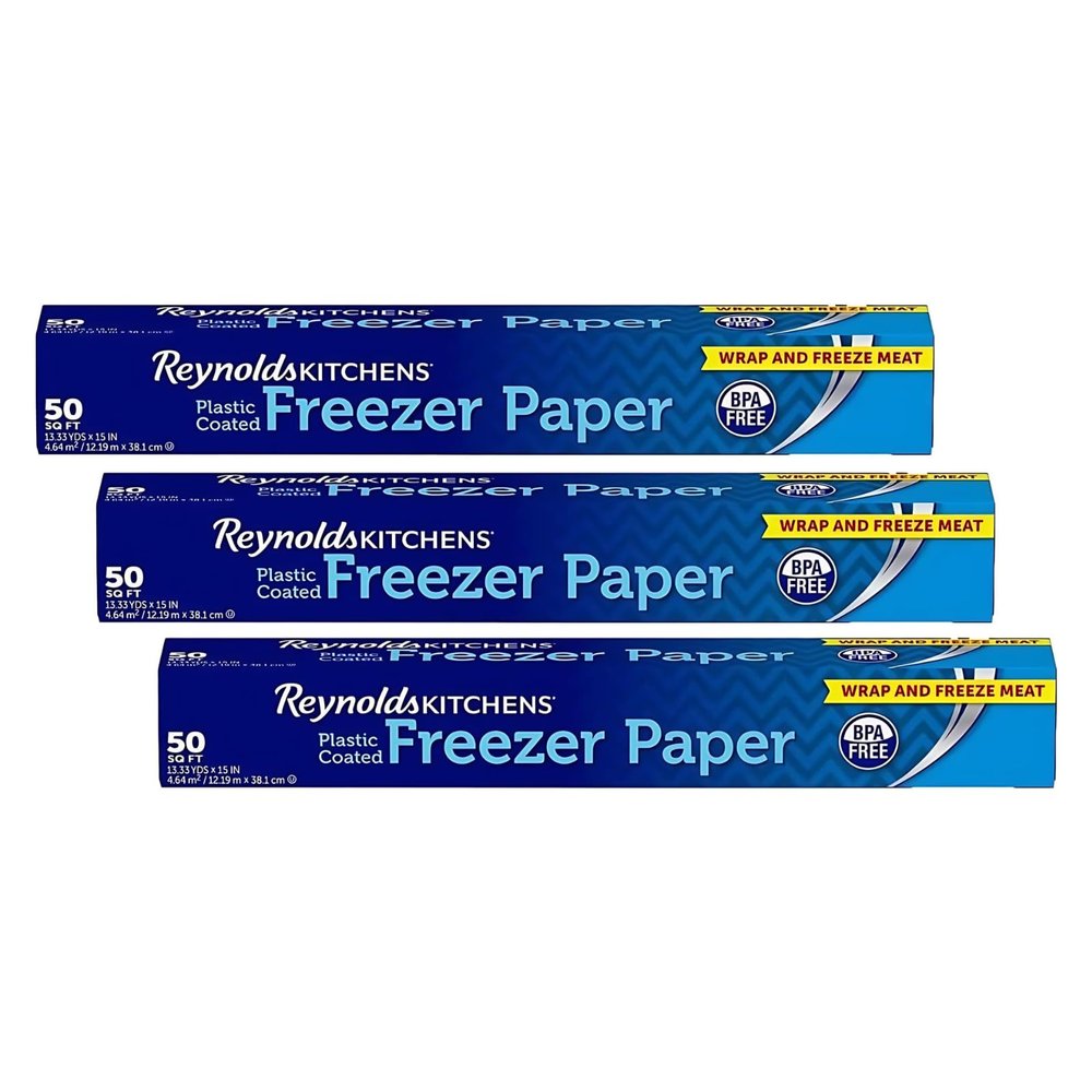 Reynolds Kitchens Plastic Coated Freezer Paper | Fight Freezer Burn with Reynolds Freezer Paper | Perfect for Arts & Crafts & Applique | Pack of 3 Rolls, 381mm x 12m