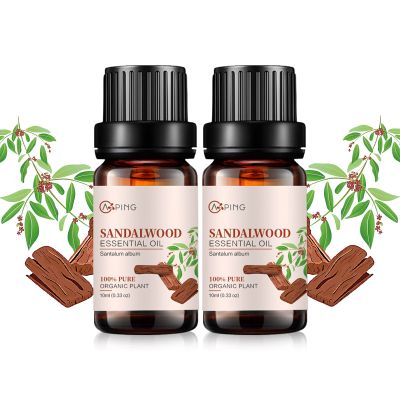 2-Pack Sandalwood Essential Oil - 100% Pure Organic Natural Plant (Santalum Album) Sandalwood Oil for Diffuser, Aroma, Spa, Massage, Yoga, Perfume, 2x10ML