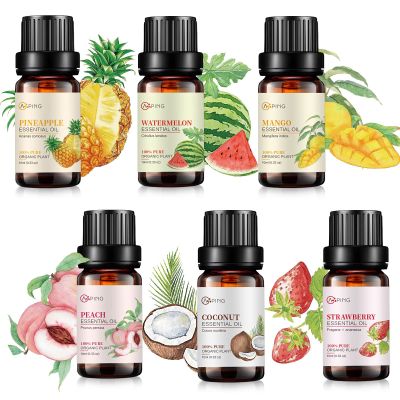 AOPING Essential Oil Set 6x10ML - 100% Pure Organic Plant Oil for Diffuser Massage Aroma Spa Yoga Perfume - Peach, Strawberry, Watermelon, Pineapple, Mango, Coconut