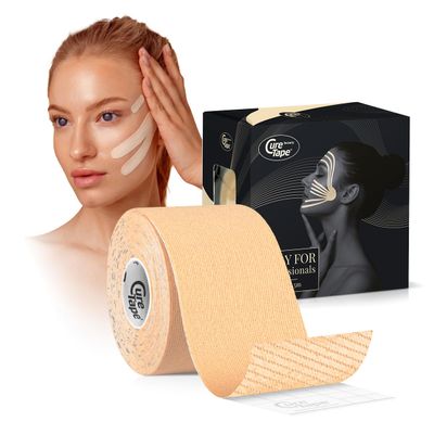 CureTape Beauty Kinesiology Tape | Anti-Wrinkle Face Tape | Face Neck Lift Tape for Toning, Firming & Tightening The Skin | Kinesiology Tape for Face and Sensitive Skin | Soft on The Skin (2'' X 16')