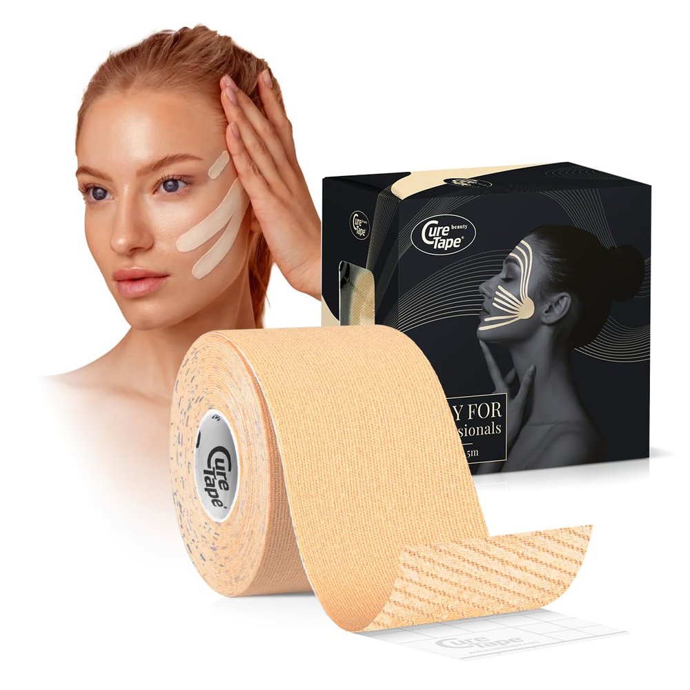 CureTape Beauty Kinesiology Tape | Anti-Wrinkle Face Tape | Face Neck Lift Tape for Toning, Firming & Tightening The Skin | Kinesiology Tape for Face and Sensitive Skin | Soft on The Skin (2'' X 16')