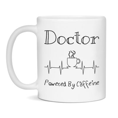 Doctor Powered By Caffeine Funny Coffee Lover EKG ECG Gift Mug, 11-Ounce White