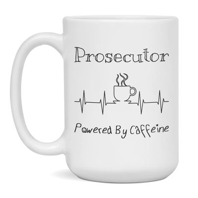 Prosecutor Powered By Caffeine Funny Coffee Lover EKG ECG Gift Mug, 15-Ounce White