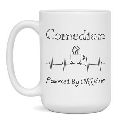 Comedian Powered By Caffeine Funny Coffee Lover EKG ECG Gift Mug, 15-Ounce White