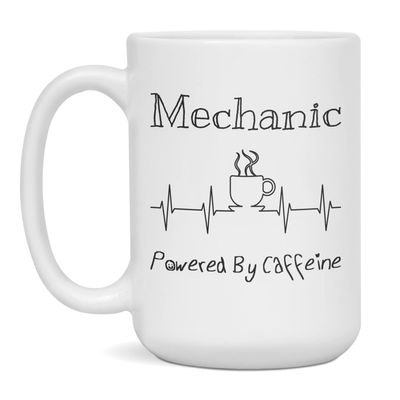 Mechanic Powered By Caffeine Funny Coffee Lover EKG ECG Gift Mug, 15-Ounce White