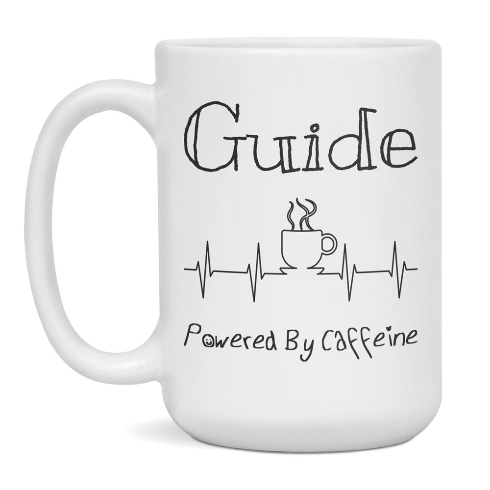 Guide Powered By Caffeine Funny Coffee Lover EKG ECG Gift Mug, 15-Ounce White