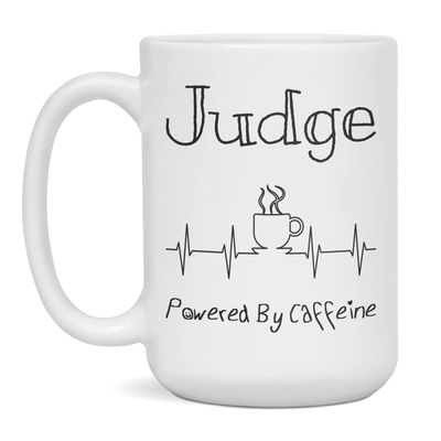 Judge Powered By Caffeine Funny Coffee Lover EKG ECG Gift Mug, 15-Ounce White