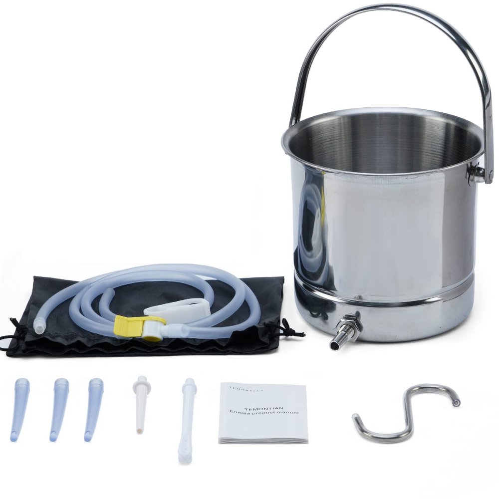 TEMONTIAN Coffee Enema Bucket Kit, Enema Kit for Colon Cleansing Bucket, Home Colonic KitEnema for Men/Women, Suitable for CoffeeStainless Steel Bucket