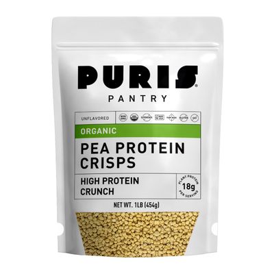 PURIS Organic Pea Protein Crisps, Certified Organic Pea Protein Isolate, Keto Protein Crunch, Made 100% in The USA, Non-GMO, Gluten Free, No Sugar, No Soy, 18g Protein, 7g Carbs, Unflavored