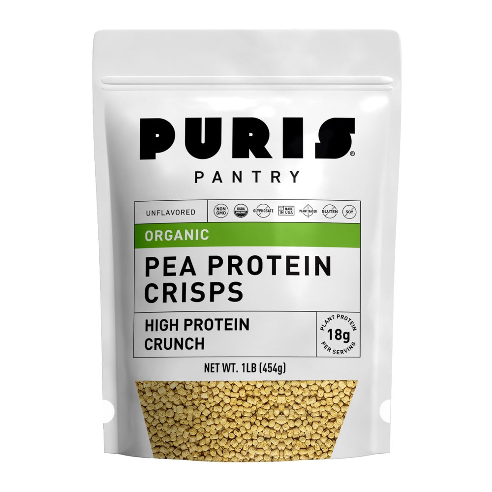 PURIS Organic Pea Protein Crisps, Certified Organic Pea Protein Isolate, Keto Protein Crunch, Made 100% in The USA, Non-GMO, Gluten Free, No Sugar, No Soy, 18g Protein, 7g Carbs, Unflavored