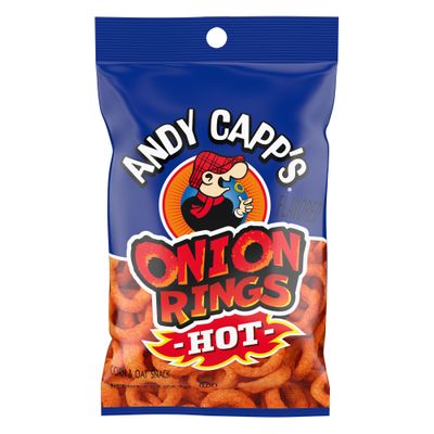 Andy Capp's Beer Battered Flavored Onion Flavored Rings Baked Oat and Corn Snacks, Hot, 2 oz