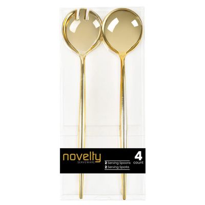 12 Piece Set of Novelty Serving Spoon & Spork Gold for Dinner Parties, Wedding, Thanksgiving