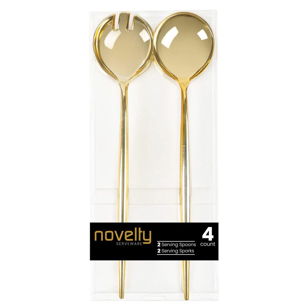 12 Piece Set of Novelty Serving Spoon & Spork Gold for Dinner Parties, Wedding, Thanksgiving