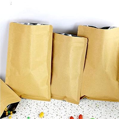 Crysdaralovebi 100pcs 12 Size Kraft Paper Doypack Zip Lock Pouch with Aluminum Foil Food Tea Snack Coffee Storage Resealable Ziplock/Zipper Bag (15x24cm)