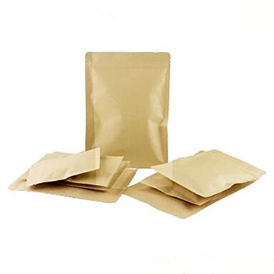 100pcs Small Kraft Paper Zip Lock Bag Inner Aluminum Foil Tea Pouch Reusable Flat Food Packaging Zipper Bag (11X18.5cm)