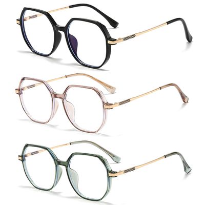 Retro Polygon Reading Glasses For Women Blue Light Blocking Oversized Eyeglass Frames Large lens (Silver Black/pink/green, 3.75)