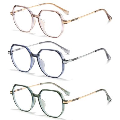 Retro Polygon Reading Glasses For Women Blue Light Blocking Oversized Eyeglass Frames Large lens (Pink/green/blue, 3.25)