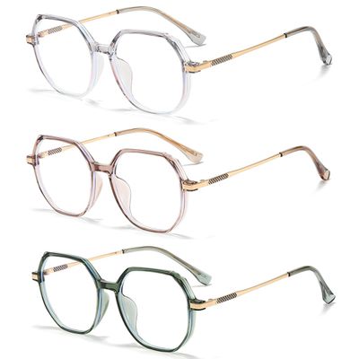 Retro Polygon Reading Glasses For Women Blue Light Blocking Oversized Eyeglass Frames Large lens (Clear/pink/green, 2.0)