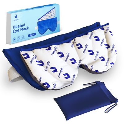 ZOMAPLE Heated Eye Mask, Blue Soothing Moist Heat for Dry, Tired Eyes Quick Microwave Prep, Adjustable Strap, Travel Pouch & Plush Washable Cover Reusable, Cord-Free Warm Compress for Eyes