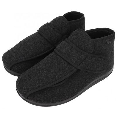 ZJING Diabetic Slippers for Men Extra Wide Adjustable Comfy Edema Swollen Feet Indoor Outdoor House Shoes, Adjustable Memory Foam Flat Shoes,Black,8