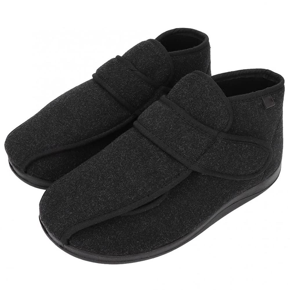 ZJING Diabetic Slippers for Men Extra Wide Adjustable Comfy Edema Swollen Feet Indoor Outdoor House Shoes, Adjustable Memory Foam Flat Shoes,Black,8