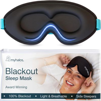 MyHalos Sleep Mask 3D Blackout Eye Mask for Women & Men, Side Sleepers, Zero Pressure Memory Foam Eyelash Friendly, Breathable,Award-Winning Sleep Aid for Travel (Black, 1 Count (Pack of 1))