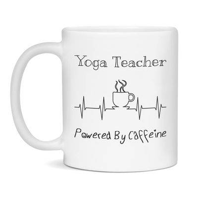 Yoga Teacher Powered By Caffeine Funny Coffee Lover EKG ECG Gift Mug, 11-Ounce White