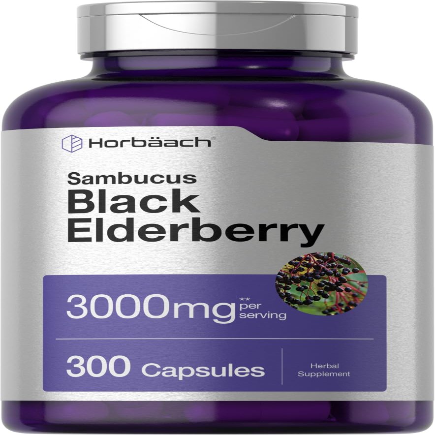 Horbach Black Elderberry | 300 Capsules | Non-GMO, Gluten Free | Sambucus Supplement