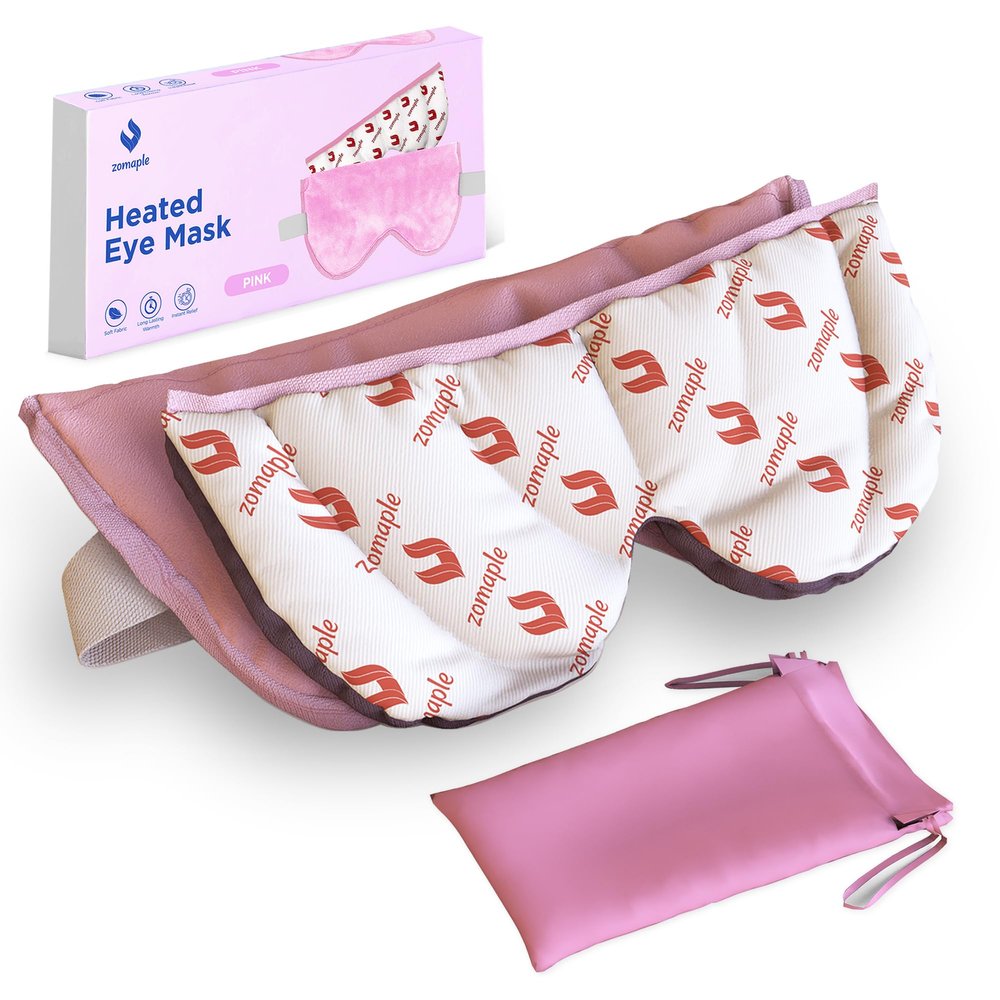 ZOMAPLE Heated Eye Mask, Rose Gold  Soothing Moist Heat for Dry, Tired Eyes  Quick Microwave Prep, Adjustable Strap, Travel Pouch & Plush Washable Cover  Reusable, Cord-Free Warm Compress for Eyes