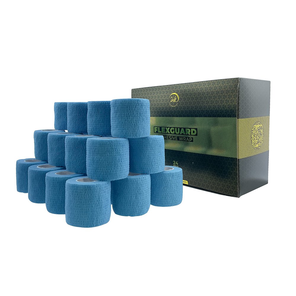 (24-Pack) 2 x 15 FT Disposable Cohesive Bandage Tattoo Grip Tape Wrap Self Adhesive Elastic Non Woven Bandage Cohesive Wrap Self Adherent Wrap for Pets and for Sports (Light Blue)