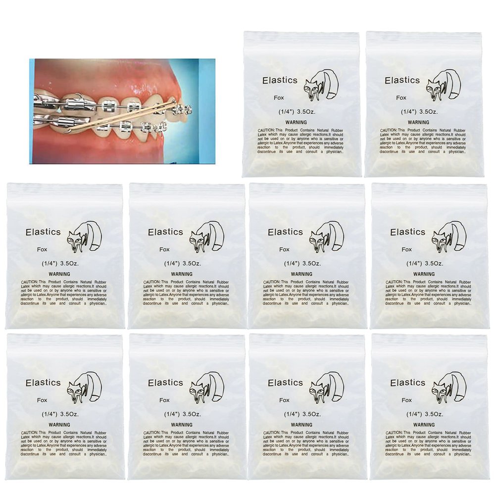 1000Pcs Dental Elastics Orthodontic Rubber Bands Ties Braces 3.5oz Zoo Pack 10bags (Fox 1/4" 3.5oz)
