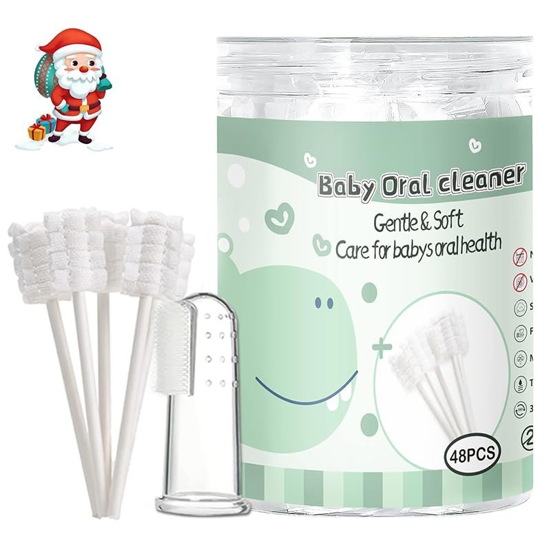 Camiee 48PCS Toothbrush  Disposable Newborn Tongue Cleaner & Gum Cleaning Gauze, Oral Hygiene Care for 0-36 Months Baby (1 Pack)