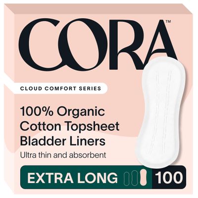 Cora 100% Organic Cotton Topsheet Bladder Liners (100 Extra Long Bladder Liners)
