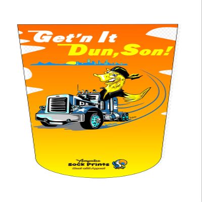 Amputee Sock, "Getn it dun son trucker Sunrise", 3PLY Residual Wound, Over Shrinker Sock