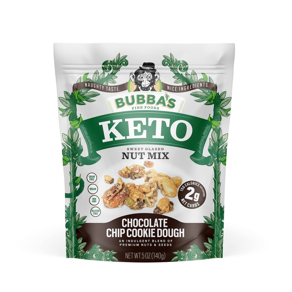 Bubba's Keto Nut Mix Chocolate Chip Cookie Dough, 5oz (Pack of 2) | 2g Net Carbs | Gluten Free, High Protein Snack