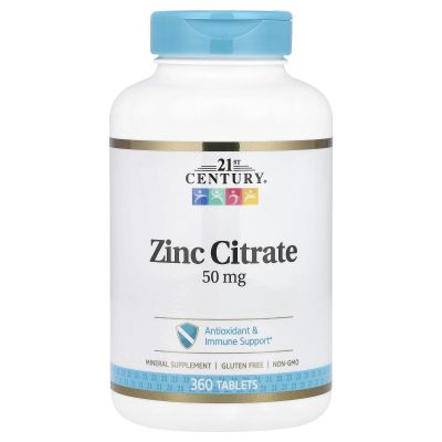 21st Century Healthcare Zinc Citrate Tablets 50mg, 360 Count, White