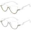 bullabulling Fashion Half Moon Cat-Eye Reading Glass For Women Half-Rim Eyeglass Frame Large lens (White/Color diamonds, 5.75) view 1