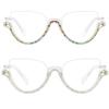 bullabulling Fashion Half Moon Cat-Eye Reading Glass For Women Half-Rim Eyeglass Frame Large lens (White/Color diamonds, 5.75) view 4
