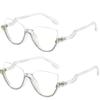 bullabulling Fashion Half Moon Cat-Eye Reading Glass For Women Half-Rim Eyeglass Frame Large lens (White/white diamonds, 4.50) view 1