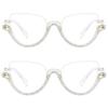 bullabulling Fashion Half Moon Cat-Eye Reading Glass For Women Half-Rim Eyeglass Frame Large lens (White/white diamonds, 4.50) view 2