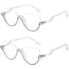 bullabulling Fashion Half Moon Cat-Eye Reading Glass For Women Half-Rim Eyeglass Frame Large lens (White/AB diamonds, 3.25) view 1