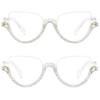 bullabulling Fashion Half Moon Cat-Eye Reading Glass For Women Half-Rim Eyeglass Frame Large lens (White/AB diamonds, 3.25) view 2