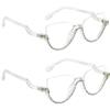 bullabulling Fashion Half Moon Cat-Eye Reading Glass For Women Half-Rim Eyeglass Frame Large lens (White/AB diamonds, 3.25) view 4