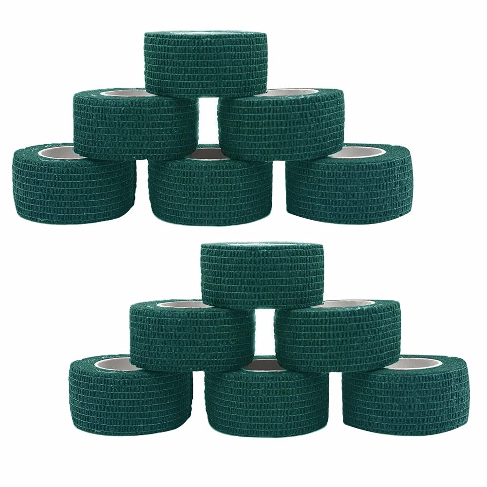 [12 Pack-1" x5Yards] MINGYUE Self Adhesive Bandage Wrap,Athletic Tape,Sports Tape,Wrist and Ankle Wrap Tape,Cohesive Bandage for Vet Tape(Dark Green)