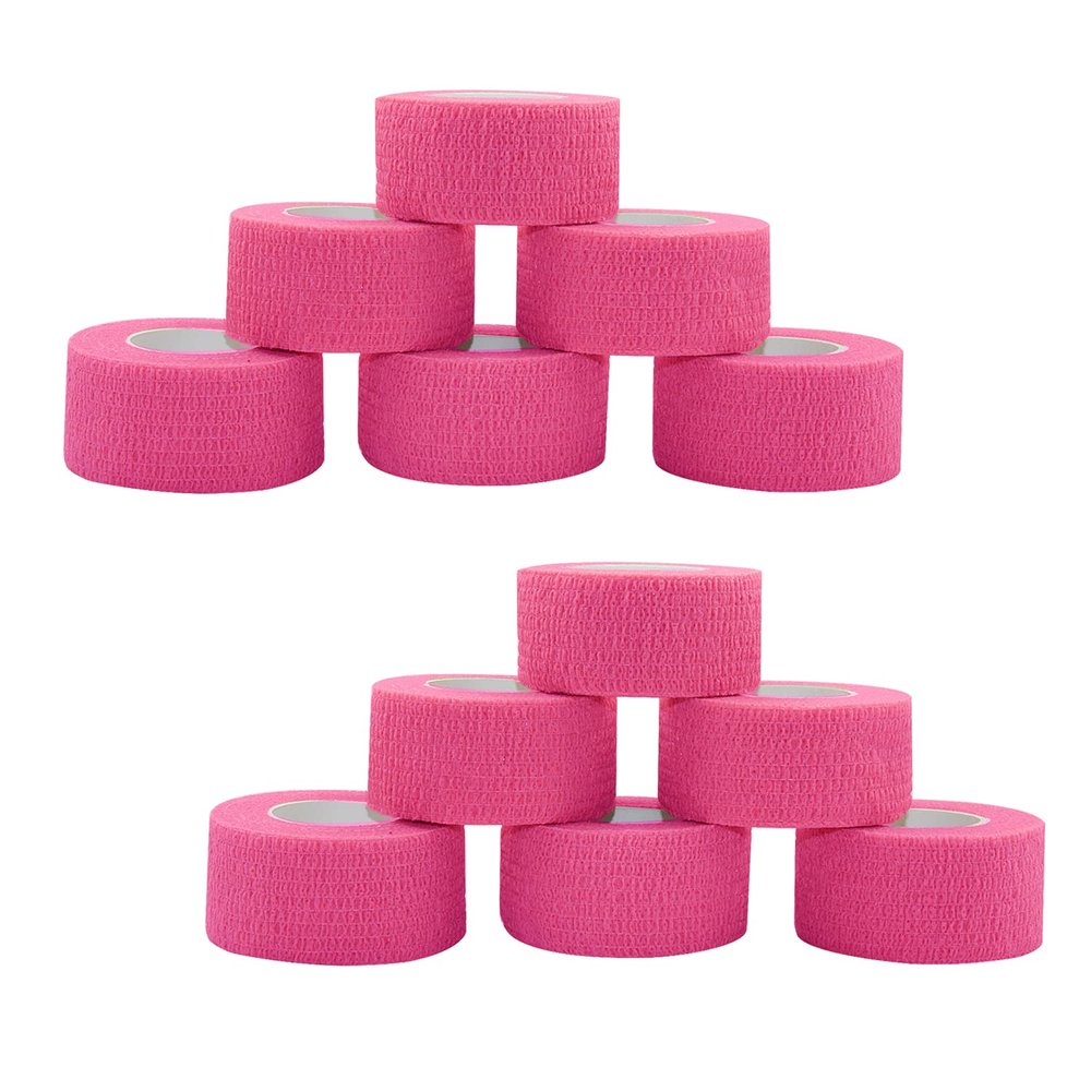 [12 Pack-1" x5Yards] MINGYUE Self Adhesive Bandage Wrap,Athletic Tape,Sports Tape,Wrist and Ankle Wrap Tape,Cohesive Bandage for Vet Tape(Pink)