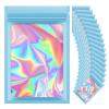100 Pieces Resealable Mylar Bags, Small Holographic Packaging Bags, Smell Proof Mylar Bags for Food Storage/Jewelry/Eyelash for Small Business (Blue, 5.5x7.8 Inch) view 1